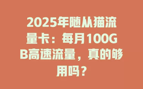 2025年随从猫流量卡：每月100GB高速流量，真的够用吗？