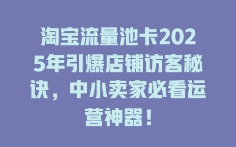 淘宝流量池卡2025年引爆店铺访客秘诀，中小卖家必看运营神器！