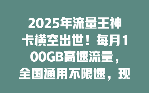 2025年流量王神卡横空出世！每月100GB高速流量，全国通用不限速，现在申请还送100分钟通话！