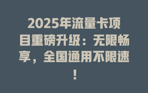 2025年流量卡项目重磅升级：无限畅享，全国通用不限速！