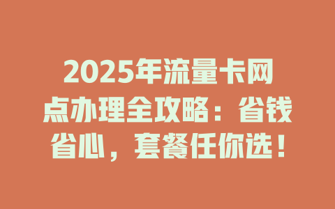 2025年流量卡网点办理全攻略：省钱省心，套餐任你选！