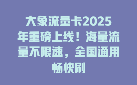 大象流量卡2025年重磅上线！海量流量不限速，全国通用畅快刷