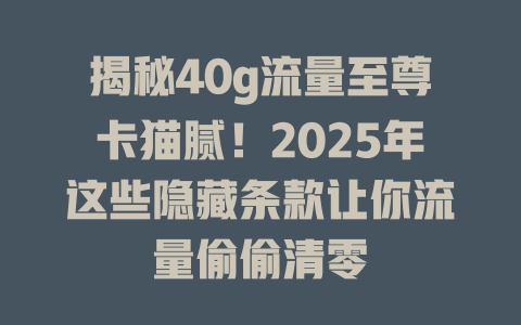 揭秘40g流量至尊卡猫腻！2025年这些隐藏条款让你流量偷偷清零