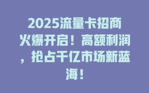 2025流量卡招商火爆开启！高额利润，抢占千亿市场新蓝海！