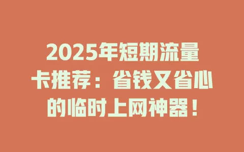 2025年短期流量卡推荐：省钱又省心的临时上网神器！
