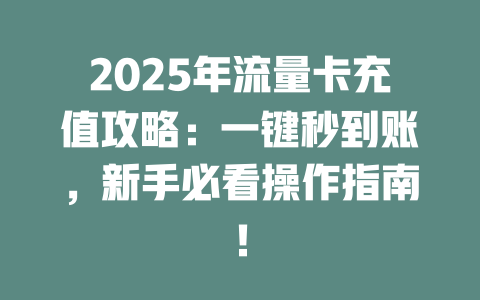 2025年流量卡充值攻略：一键秒到账，新手必看操作指南！