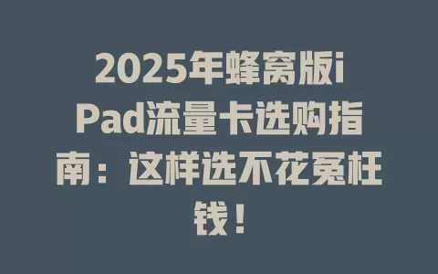 2025年蜂窝版iPad流量卡选购指南：这样选不花冤枉钱！