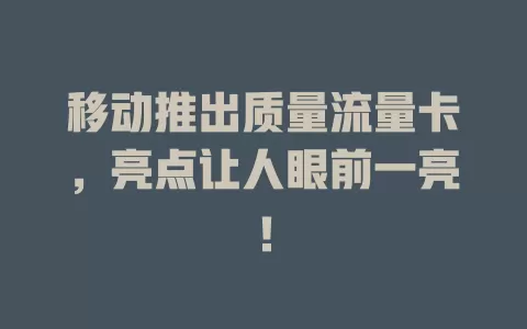 移动推出质量流量卡，亮点让人眼前一亮！