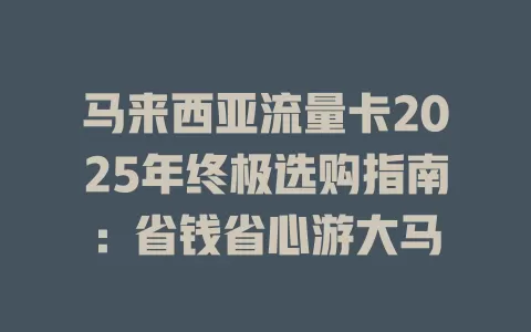 马来西亚流量卡2025年终极选购指南：省钱省心游大马