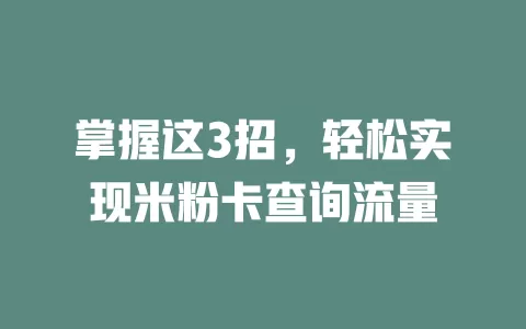掌握这3招，轻松实现米粉卡查询流量