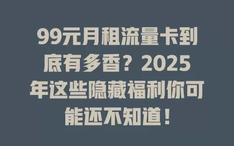 99元月租流量卡到底有多香？2025年这些隐藏福利你可能还不知道！