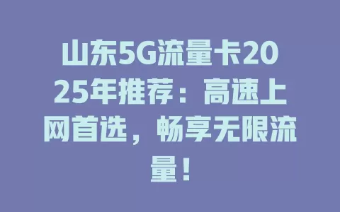 山东5G流量卡2025年推荐：高速上网首选，畅享无限流量！
