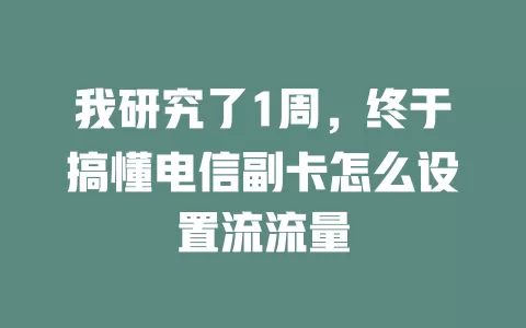 我研究了1周，终于搞懂电信副卡怎么设置流流量