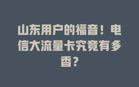 山东用户的福音！电信大流量卡究竟有多香？