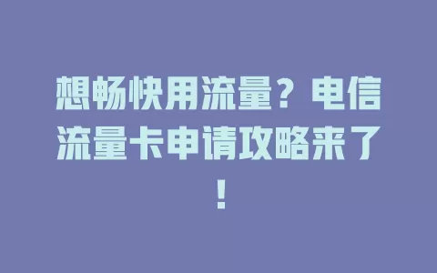 想畅快用流量？电信流量卡申请攻略来了！