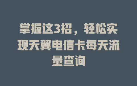 掌握这3招，轻松实现天翼电信卡每天流量查询