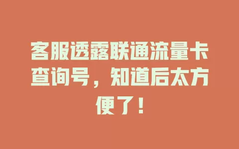 客服透露联通流量卡查询号，知道后太方便了！