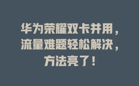 华为荣耀双卡并用，流量难题轻松解决，方法亮了！