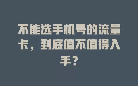 不能选手机号的流量卡，到底值不值得入手？
