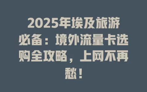 2025年埃及旅游必备：境外流量卡选购全攻略，上网不再愁！