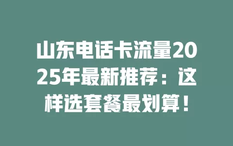 山东电话卡流量2025年最新推荐：这样选套餐最划算！