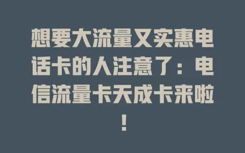 想要大流量又实惠电话卡的人注意了：电信流量卡天成卡来啦！