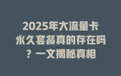 2025年大流量卡永久套餐真的存在吗？一文揭秘真相