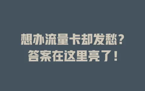 想办流量卡却发愁？答案在这里亮了！