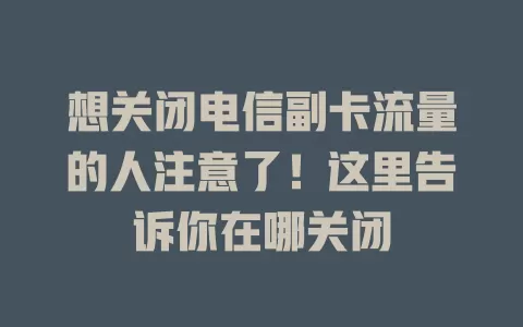 想关闭电信副卡流量的人注意了！这里告诉你在哪关闭