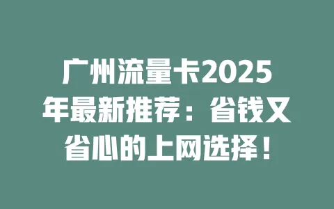 广州流量卡2025年最新推荐：省钱又省心的上网选择！