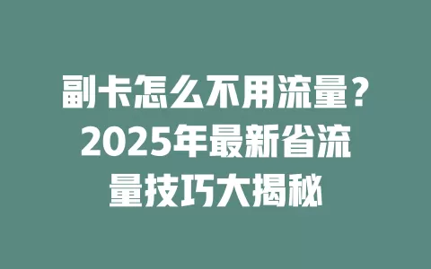 副卡怎么不用流量？2025年最新省流量技巧大揭秘
