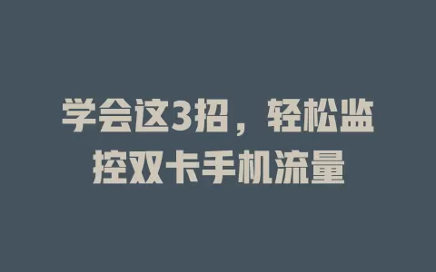 学会这3招，轻松监控双卡手机流量