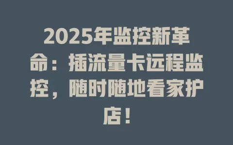 2025年监控新革命：插流量卡远程监控，随时随地看家护店！