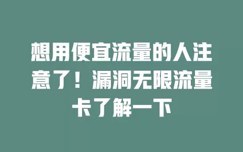 想用便宜流量的人注意了！漏洞无限流量卡了解一下