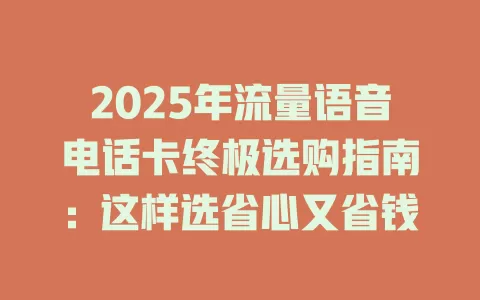 2025年流量语音电话卡终极选购指南：这样选省心又省钱