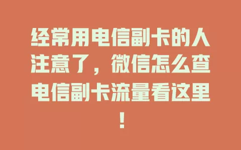 经常用电信副卡的人注意了，微信怎么查电信副卡流量看这里！