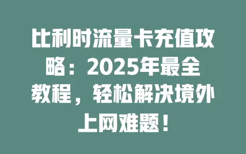 比利时流量卡充值攻略：2025年最全教程，轻松解决境外上网难题！