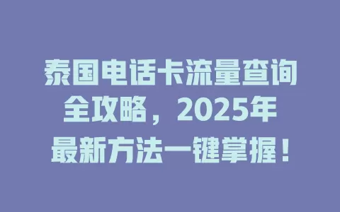 泰国电话卡流量查询全攻略，2025年最新方法一键掌握！