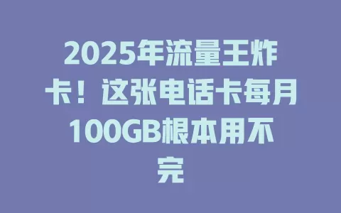 2025年流量王炸卡！这张电话卡每月100GB根本用不完