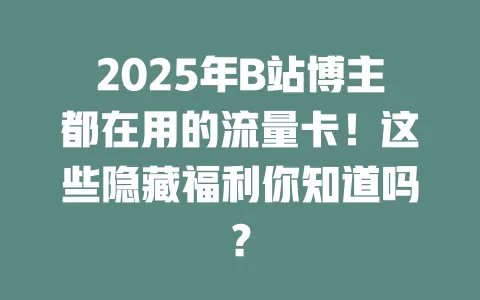 2025年B站博主都在用的流量卡！这些隐藏福利你知道吗？