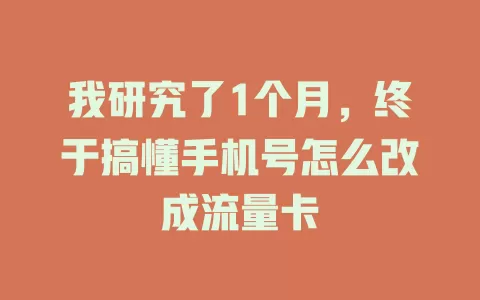 我研究了1个月，终于搞懂手机号怎么改成流量卡