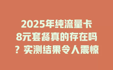 2025年纯流量卡8元套餐真的存在吗？实测结果令人震惊