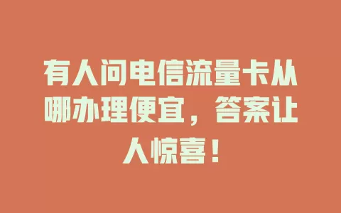 有人问电信流量卡从哪办理便宜，答案让人惊喜！
