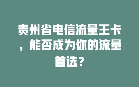 贵州省电信流量王卡，能否成为你的流量首选？