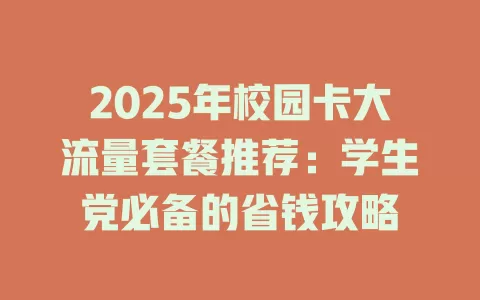 2025年校园卡大流量套餐推荐：学生党必备的省钱攻略