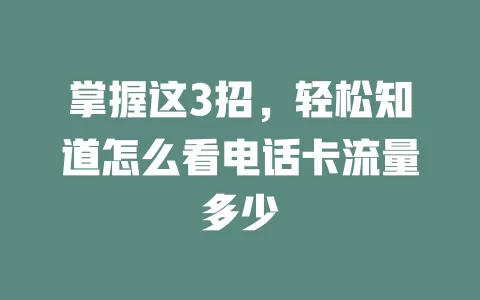掌握这3招，轻松知道怎么看电话卡流量多少