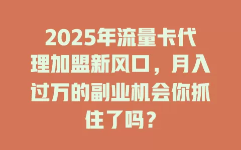 2025年流量卡代理加盟新风口，月入过万的副业机会你抓住了吗？