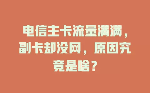 电信主卡流量满满，副卡却没网，原因究竟是啥？