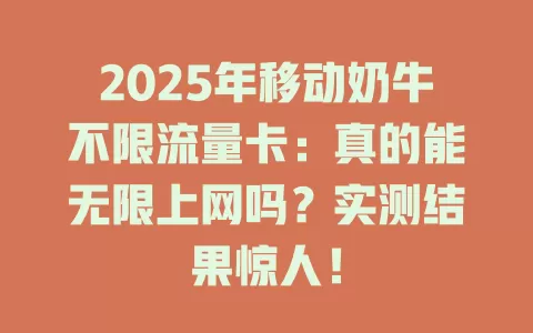 2025年移动奶牛不限流量卡：真的能无限上网吗？实测结果惊人！