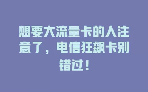 想要大流量卡的人注意了，电信狂飙卡别错过！